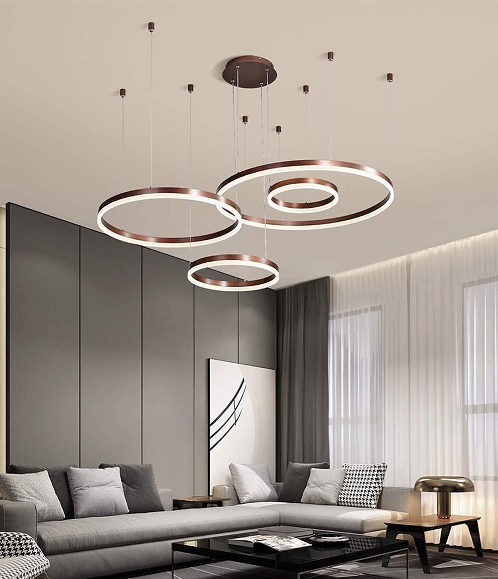 4φωτα led 110w κυκλικός πολυέλαιος led μοντέρνα κρεμαστά φώτα χρυσό καφέ για σαλόνι μπαρ δωμάτιο γραφείο 4 στρώσεις dimmable με τηλεχειριστήριο ρυθμιζόμενο μόνο με τηλεχειριστήριο 2025 - $567.49 –P6