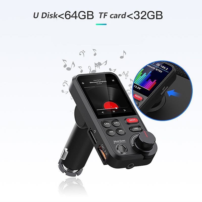 BT93 Wireless Car Bluetooth FM Transmitter Aux Supports QC3.0 Charging Treble And Bass Sound Music Player Handsfree Bluetooth Car Kit Fast Charger 2025 - $54.99 –P3