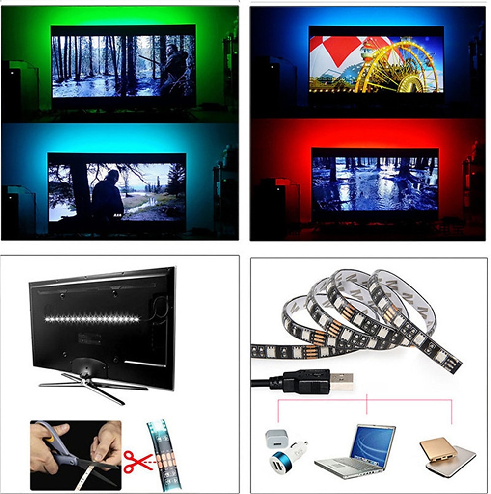 led strip light 5v usb 24key remote control 1/2/3/5m rgb 5050 tv φωτισμός φόντου σπιτιού διακόσμηση νεράιδα led φώτα 2025 - $7.99 -P5
