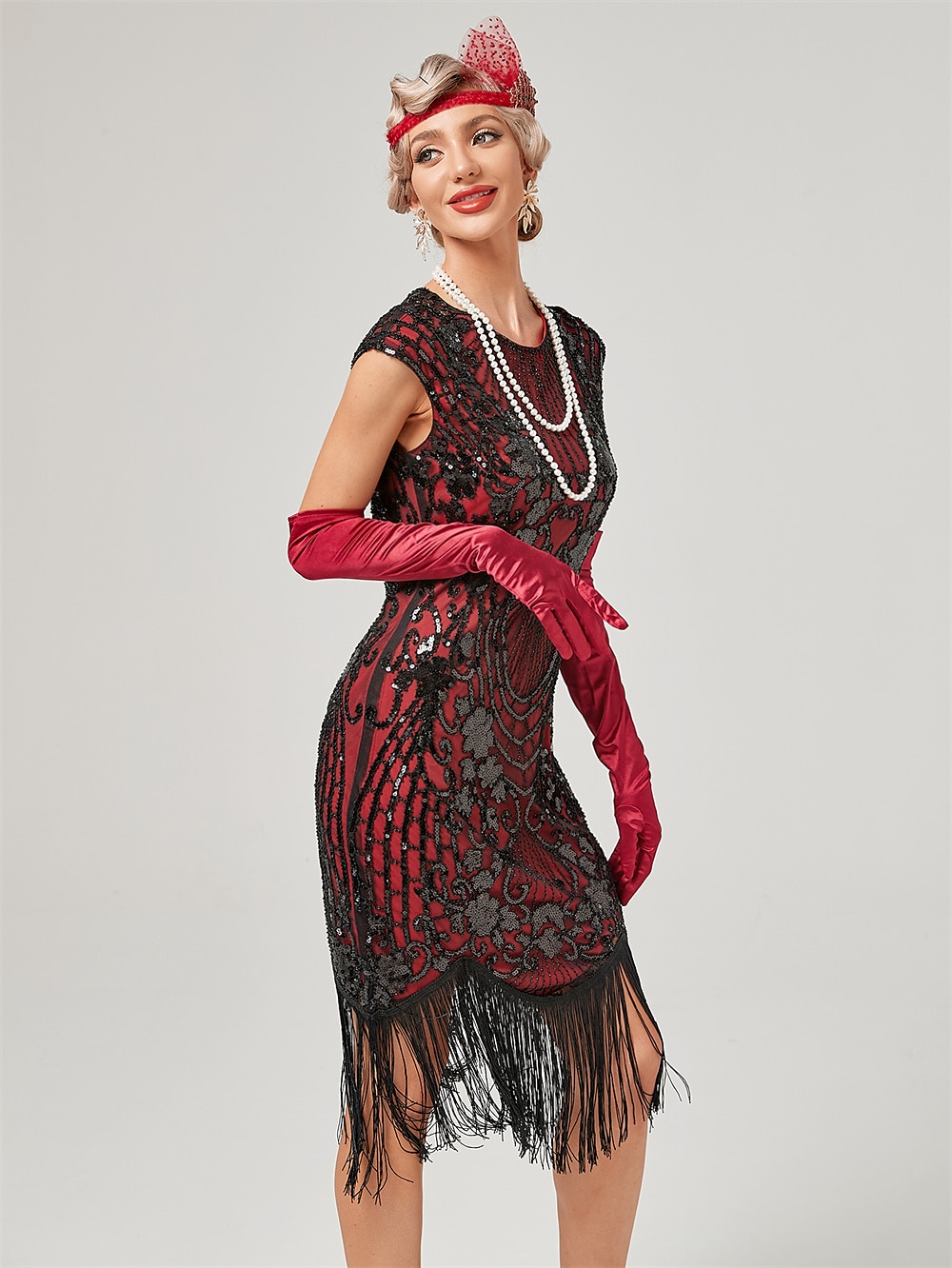Anni Ruggenti Anni 1920 Lunghezza al ginocchio Vestito Abito Flapper Abito da Ballo Normale Cortissima Il grande Gatsby Charleston Invitato al matrimonio Paillettes Frangia con nappe Scollo Tondo del 2026 a $51.99 –P16
