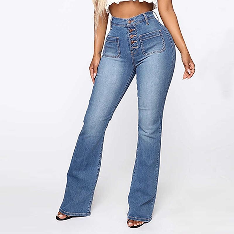 Women's Jeans Skinny Bootcut Full Length Denim Pocket High Cut Stretchy High Waist Fashion Office Casual Light Blue Dark Blue S M Autumn / Fall 2023 - US $29.99 –P3