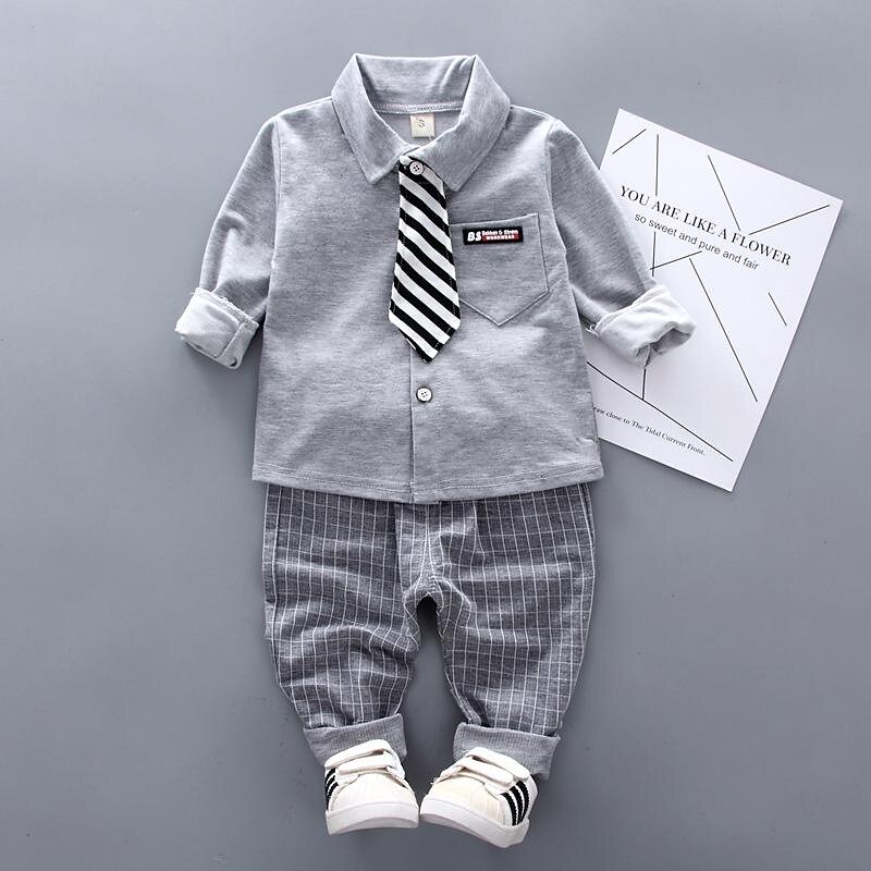2-delig Ringdragerkostuums Jongens Kinderen Shirt & broek Kledingset Buiten Vakantie Casual Modieus Casual Ruitjes Streep Wit Grijs Katoen 2025 - $15.49 –P7