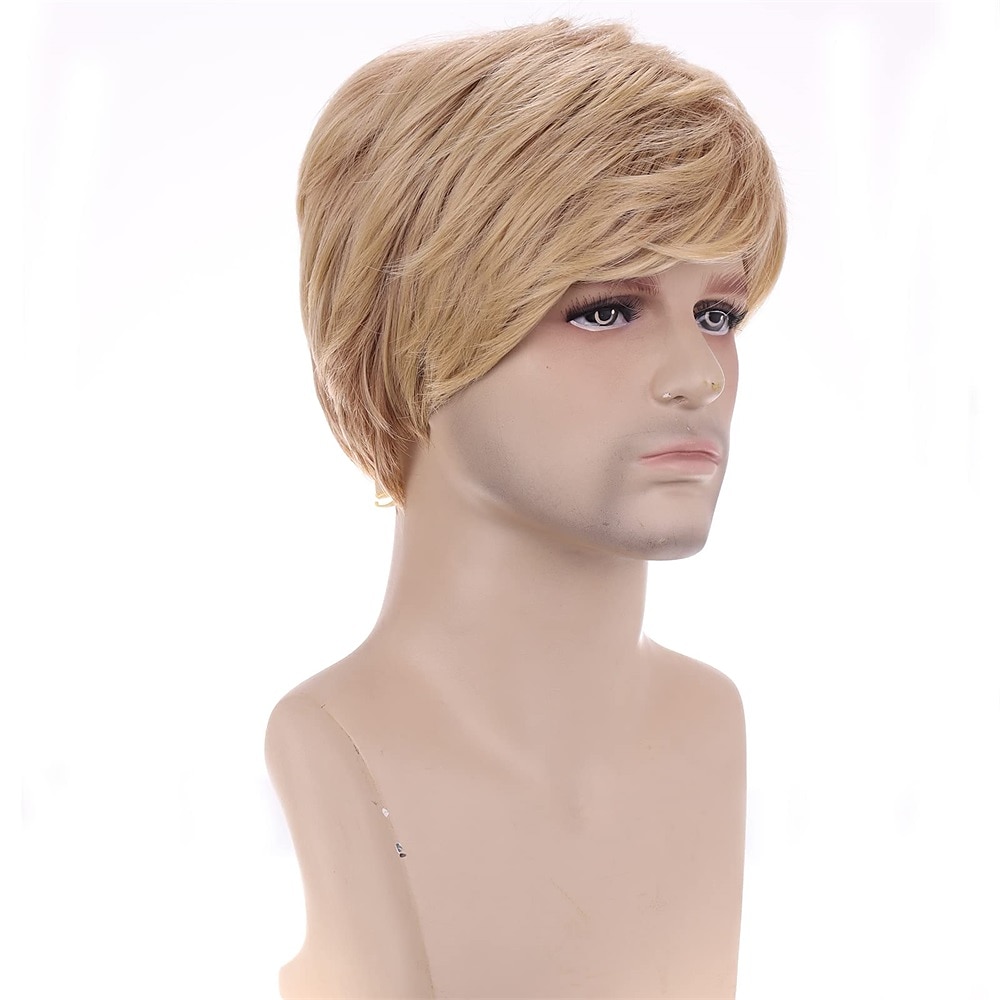 tichý kopec 2 pánská blond paruka krátká rovná blond paruka mužské blond vlasy tepelně odolné syntetické denní nošení paruka přijít karnevalová paruka 2025 - $21.99 –P3