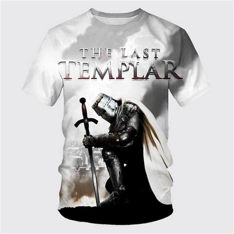 Men's Templar Cross Graphic Prints Soldier T Shirt Christian T Shirts Short Sleeve T shirt 3D Print Crew Neck Shirt Vintage Sports Designer Outdoor Street Daily Black / Gray Black White Summer 2025 - $17.99 –P5