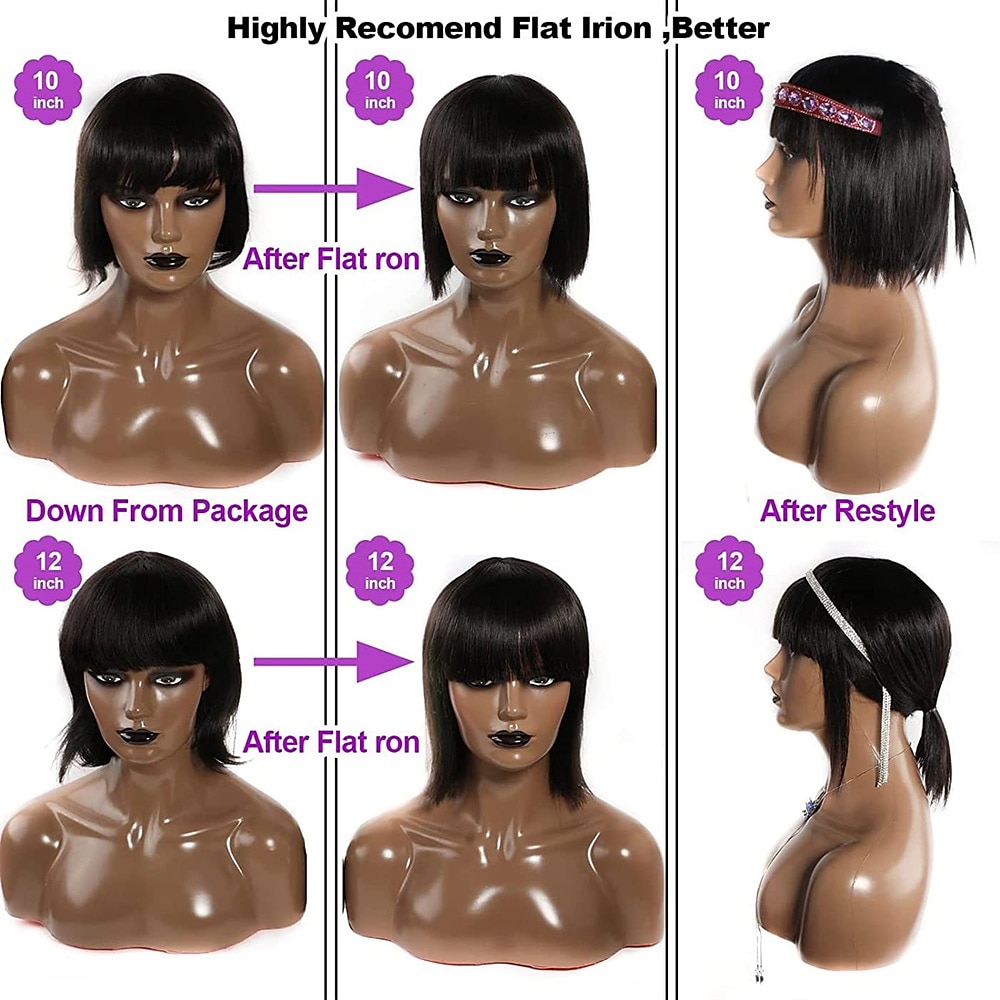Winona Ryder Wig Short Bob Wigs Human Hair 8 Inch Virgin Hair None Lace Front Straight Short Human Hair Bob Wigs for Black Women Remy Black Wig with Bangs Natural Black Colour Christmas Party Wigs 2025 - $28.99 –P2