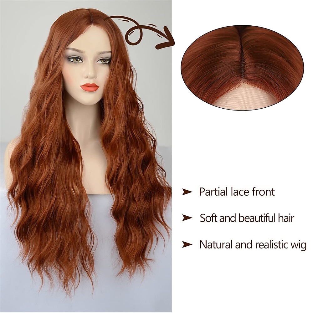 kawaii pruik voor vrouwen lang golvend koperen rode pruik krullend synthetisch kant pruik water wave gember pruik diepe golf halloween cosplay dagelijkse party haar vervanging pruik sadie wastafel 2025 - $36.99 –P3