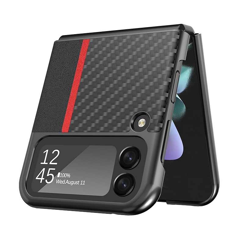 Phone Case For Samsung Galaxy Z Flip 6 Z Flip 4 Z Flip 3 Flip Flip Solid Colored PC PU Leather 2025 - $13.99 –P19