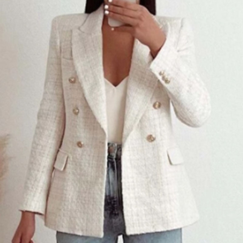 Women's Blazer Casual Jacket Lightweight Comfortable Formal Office / Career Street Weekend Button Pocket Double Breasted Turndown Fashion Professional OL Style Formal Solid Color Regular Fit Outerwear 2024 - $51.99 –P1