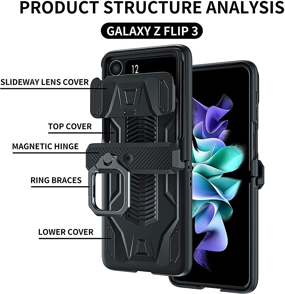 telefon Carcasă Pro Samsung Galaxy Z Flip 4 Z Flip 3 Pro náročný provoz Držák na prsteny Magnetické Chránič objektivu fotoaparátu Jednobarevné PC 2025 - $31.99 –P2