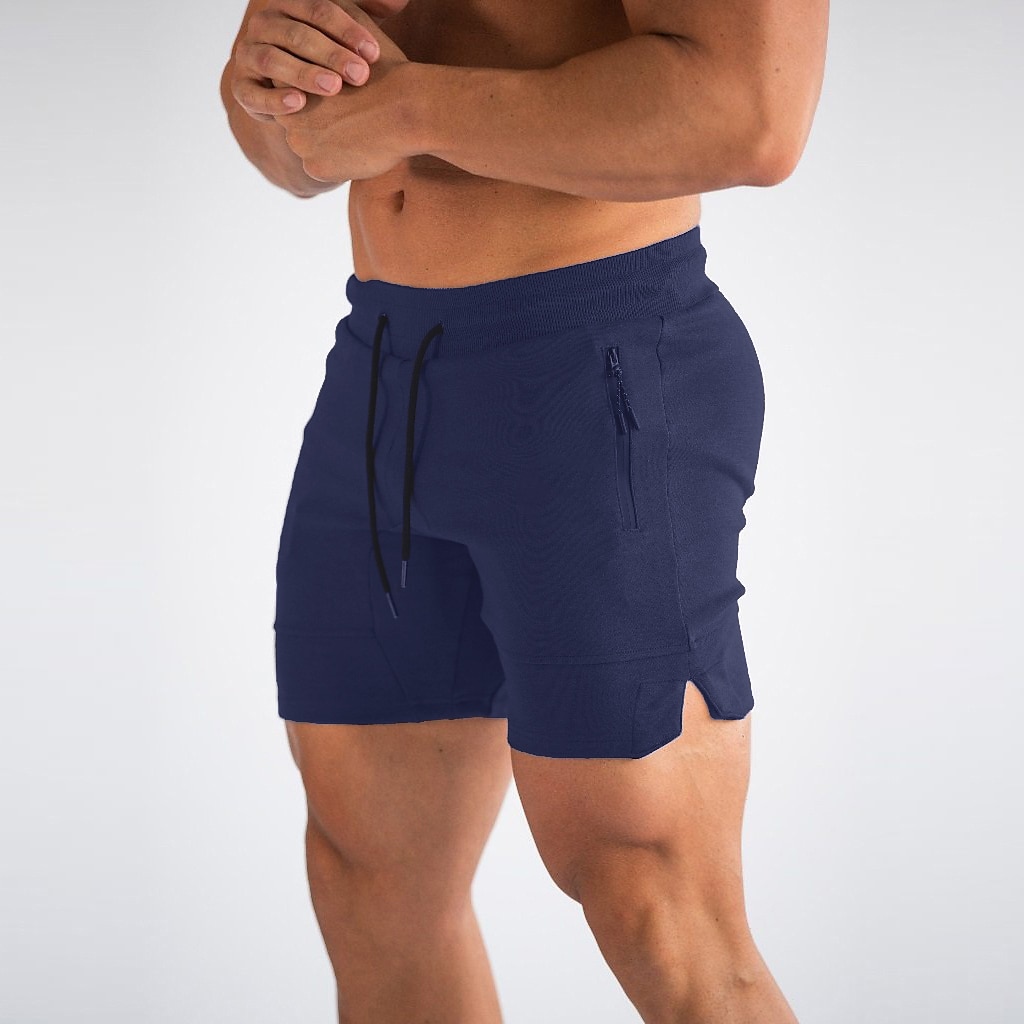 Men's Slim Fit Navy Athletic Shorts With Zip Pockets