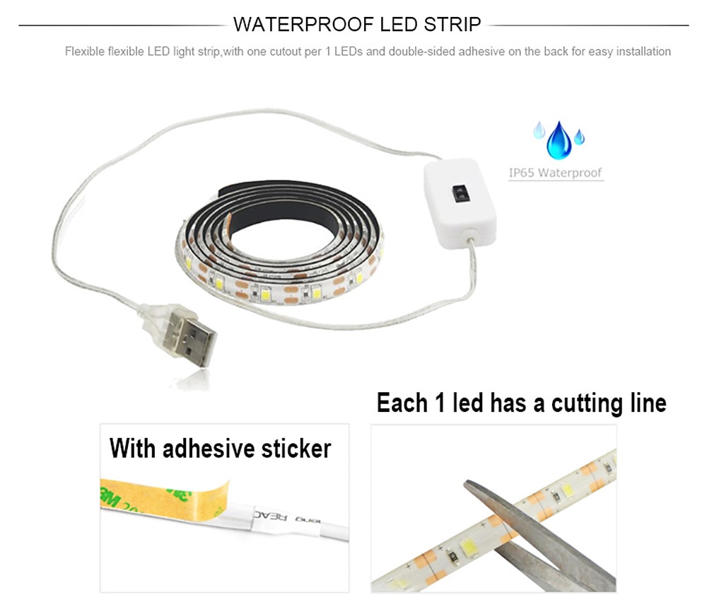 2026年 スマートランプセンサーハンドスキャン led ナイトライト 5v usb led ストリップ防水テープ寝室ホームキッチンワードローブの装飾  コレクション – $9.99 –P1