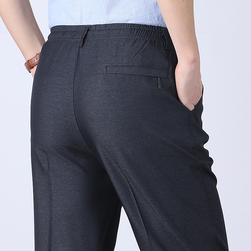 Herren Anzughosen Hose Hosen Chinesisch Chino Elastische Taille Glatt Komfort Atmungsaktiv Hochzeit Geschäft Casual Modisch Klassisch Schwarz Staubiges Blau Hoher Taillenbund elastisch 2025 - $16.49 –P9