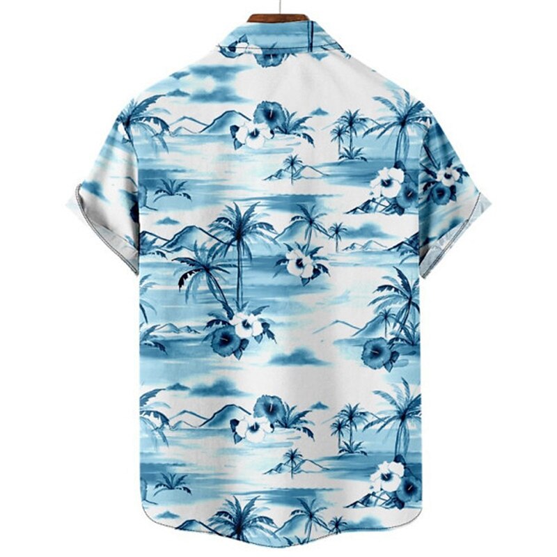 Herr Blommig Leopard Landskap Skjorta Hawaii skjorta Aloha skjorta Kort ärm Skjorta Nedvikt Mode Designer Ledigt Utomhus Gata Ledigt Vit Gul Marinblå 3D-tryck S M L 2025 - $24.99 –P7