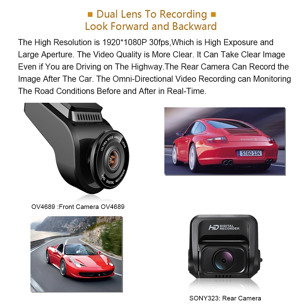 Vantrue S1-G Dual 1080P FHD Dash Cam Front and Rear Super Capacitor Dash  Camera 2 inch LCD 2880x2160P Single Front Discreet Car Camera with Built in