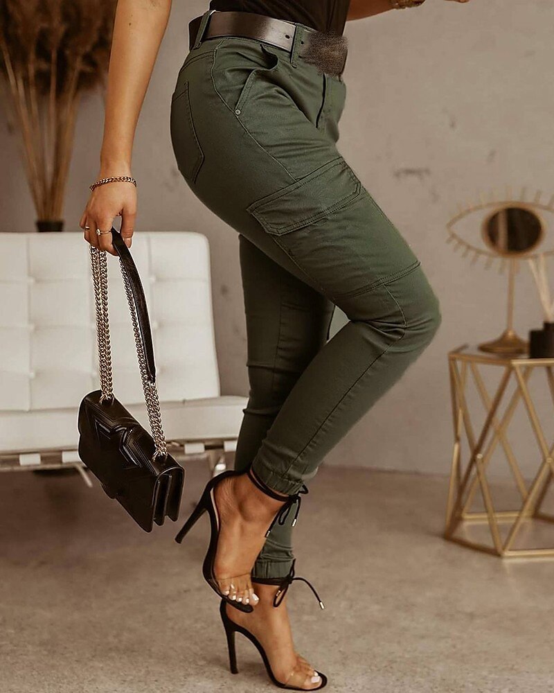 Women's Cargo Pants Basic Casual / Sporty Tactical Trousers Side Pockets Patchwork Full Length Pants Business Micro-elastic Plain Cotton Comfort Mid Waist Slim Green Black Gray S M L XL XXL 2023 - US $34.99 –P2