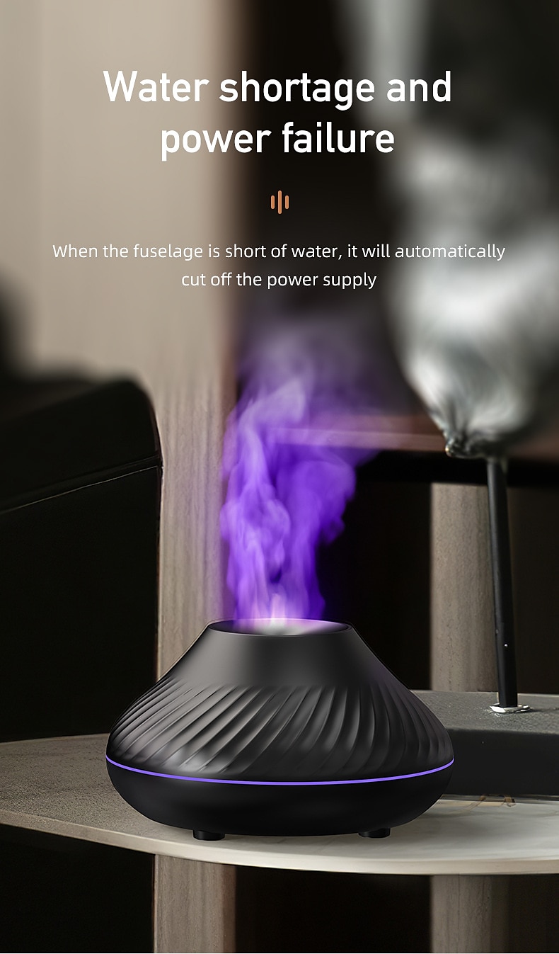 Volcano Air Humidifier Aroma Diffuser Essential Oil Lamp 130ml USB Portable Air Humidifier with 7 Colors Flame Night Light 2025 - $31.99 –P7