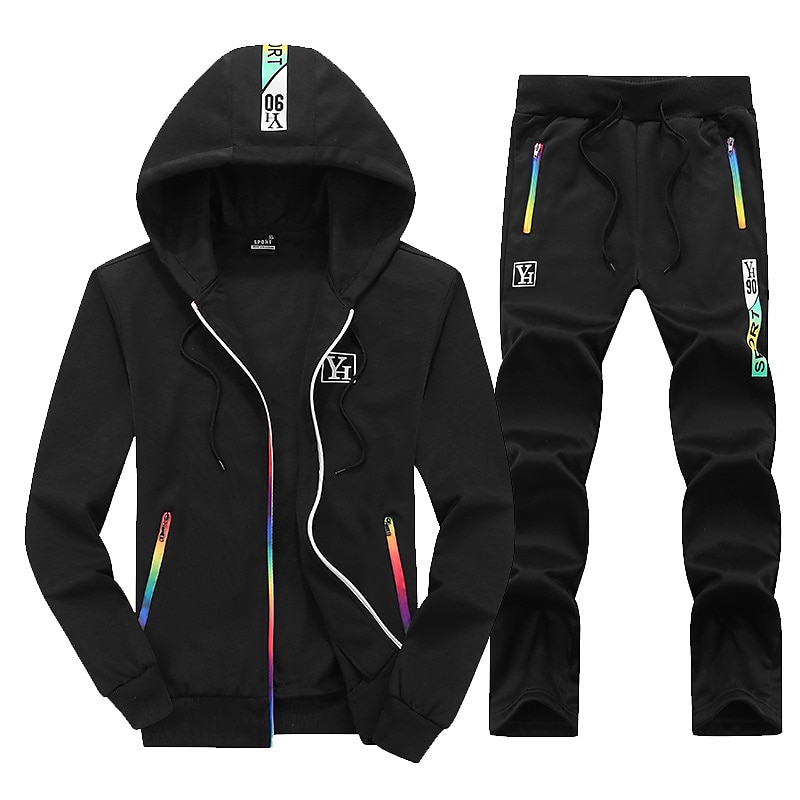 Men's Tracksuit Sweatsuit Jogging Suits Black Blue Light Grey Hooded Letter Zipper Pocket 2 Piece Sports Streetwear Streetwear Cool Casual Spring &  Fall Clothing Apparel Hoodies Sweatshirts  2025 - $34.99 –P3
