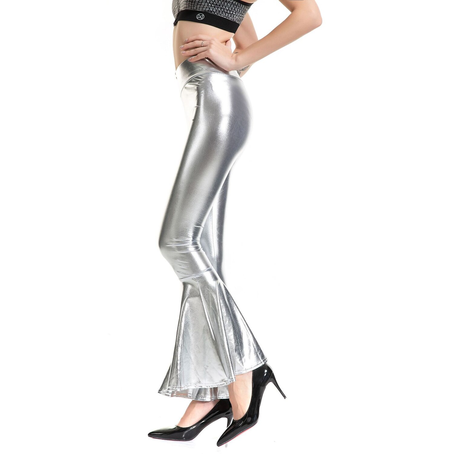 Metallisk 80-talet Glänsande latexpatent Långbyxor Bell Bottom byxor PU-läder Dam Karnevalsdräkt Maskerad Fest Möhippa Prideparad Vuxna Byxor 2025 - $33.99 –P4