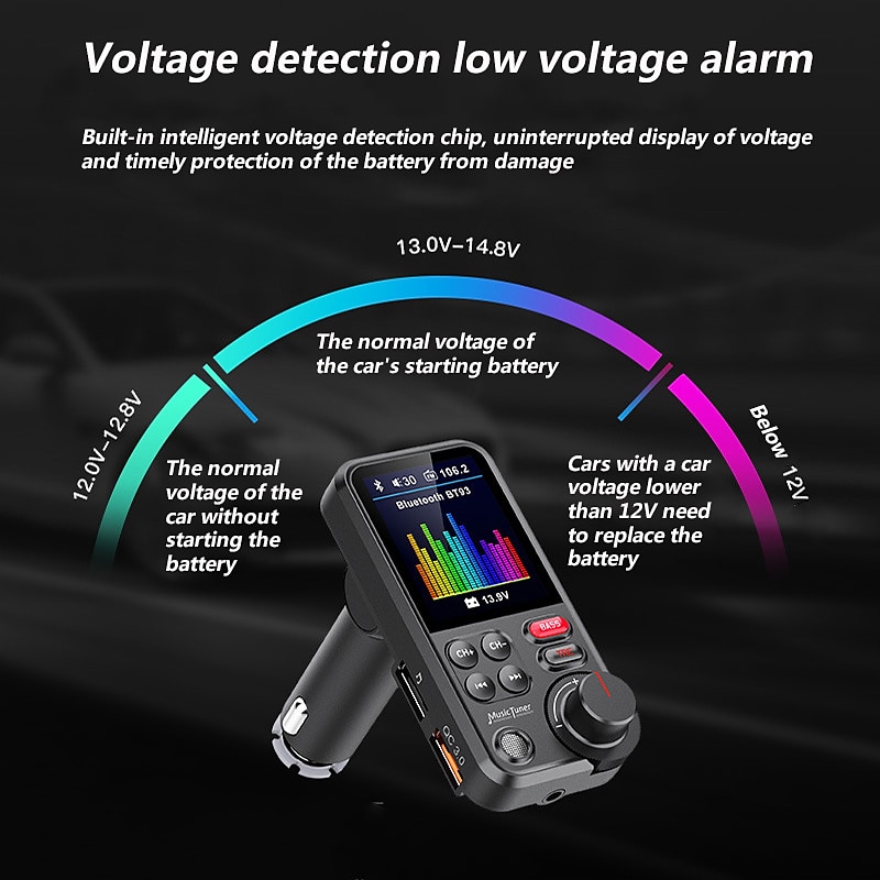 BT93 Wireless Car Bluetooth FM Transmitter Aux Supports QC3.0 Charging Treble And Bass Sound Music Player Handsfree Bluetooth Car Kit Fast Charger 2025 - $54.99 –P9