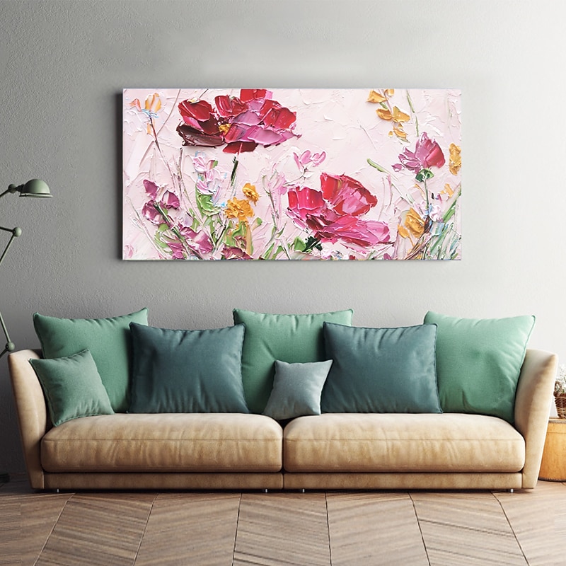 Oil Painting Handmade Hand Painted Wall Art Abstract Red Flowers Canvas ...