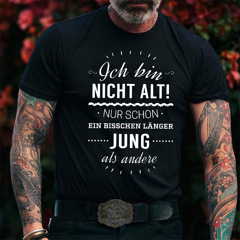 Bărbați Scrisă Imprimeu Grafic ich bin nicht alt Tricou Stil casual Bumbac Manșon scurt Grafic Cămaşă Negru Alb Gri Tricou confortabil În aer liber Stradă Îmbrăcăminte de designer de modă 2025 - €14.39 –P1