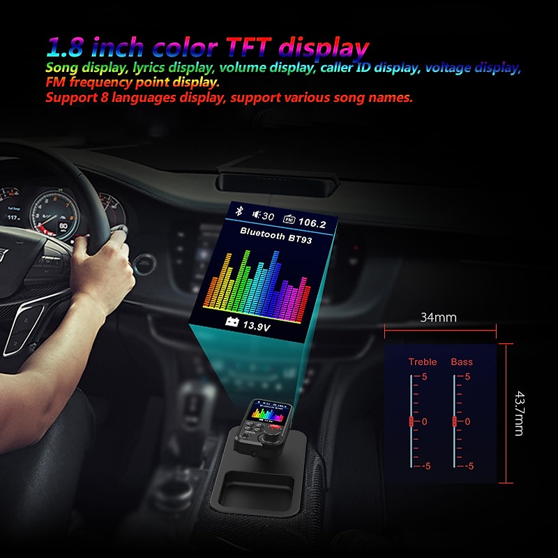 BT93 Wireless Car Bluetooth FM Transmitter Aux Supports QC3.0 Charging Treble And Bass Sound Music Player Handsfree Bluetooth Car Kit Fast Charger 2025 - $54.99 –P7