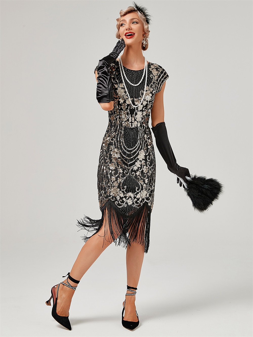 Anni Ruggenti Anni 1920 Lunghezza al ginocchio Vestito Abito Flapper Abito da Ballo Normale Cortissima Il grande Gatsby Charleston Invitato al matrimonio Paillettes Frangia con nappe Scollo Tondo del 2026 a $51.99 –P4