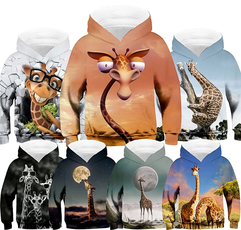 Pojkar 3D Djur Giraff Huvtröja Långärmad 3D-tryck Höst Vinter Aktiv Sport Mode Polyester Barn 3-13 år Utomhus Dagligen Inomhus Normal 2025 - $17.49 –P11