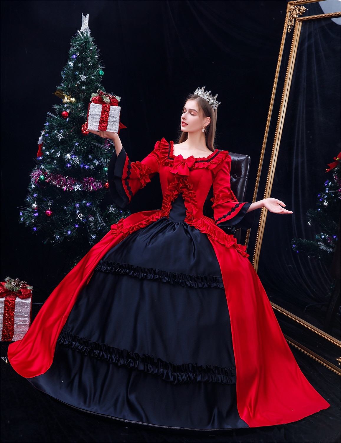 white christmas dresses 50s Retro Christmas Red Lace with Sequin Velvet Vintage Dress, Red / L