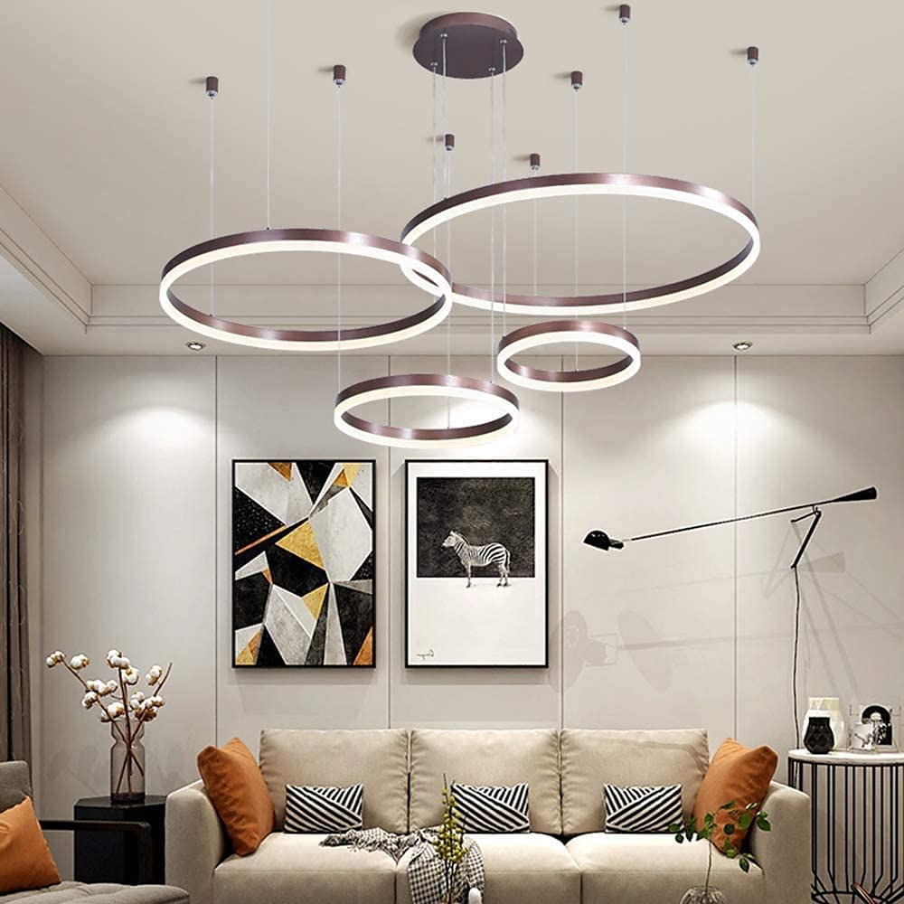 4φωτα led 110w κυκλικός πολυέλαιος led μοντέρνα κρεμαστά φώτα χρυσό καφέ για σαλόνι μπαρ δωμάτιο γραφείο 4 στρώσεις dimmable με τηλεχειριστήριο ρυθμιζόμενο μόνο με τηλεχειριστήριο 2025 - $567.49 –P4