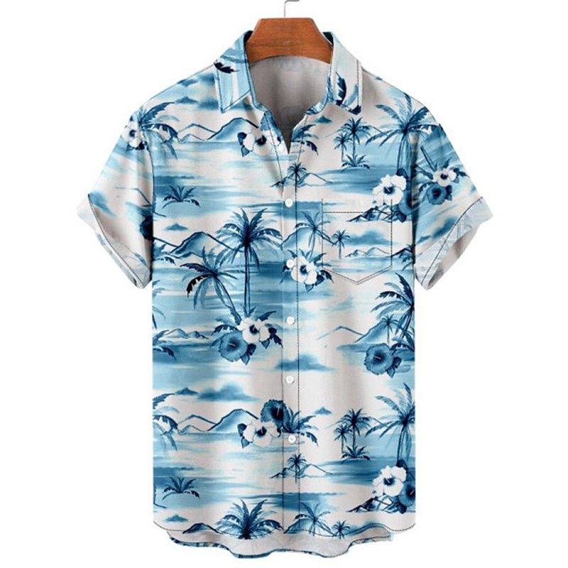 Herr Blommig Leopard Landskap Skjorta Hawaii skjorta Aloha skjorta Kort ärm Skjorta Nedvikt Mode Designer Ledigt Utomhus Gata Ledigt Vit Gul Marinblå 3D-tryck S M L 2025 - $24.99 –P8