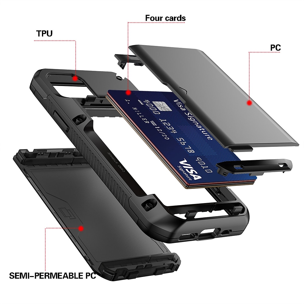 2025年 電話 ケース 用途 iPhone 15 14 Pro Max Plus 13 12 11 Pro Max バックカバー ウォレットカードケース カード挿入口 耐衝撃 純色 TPU PC  コレクション – $15.99 –P6