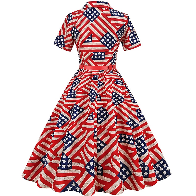 självständighetsdagen flare klänning underklänning bandana 3 st outfits usa flagga 1950-tal retro vintage swing klänning dam festklänning 4 juli 2025 - $35.99 –P9