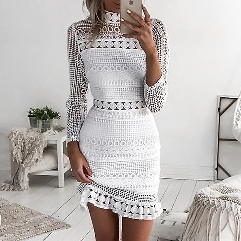 Dámské Krátké mini šaty Mini šaty Krajkové šaty Šaty na párty Šaty pro návrat domů Plášťové šaty Elegantní Módní Romantické Svatební host Koktejlový večírek Rande Běžný Čistá barva Dlouhý rukáv 2025 - $41.99 –P1