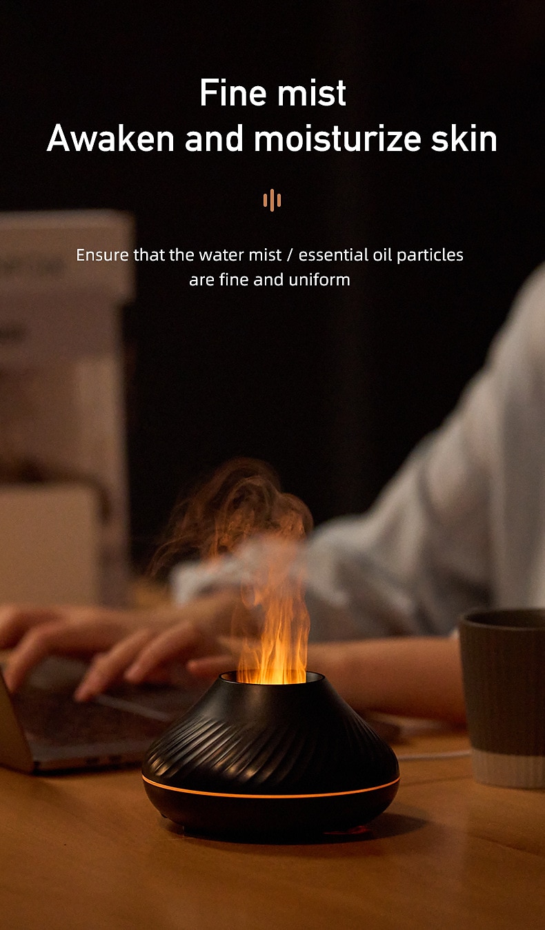 Volcano Air Humidifier Aroma Diffuser Essential Oil Lamp 130ml USB Portable Air Humidifier with 7 Colors Flame Night Light 2025 - $31.99 –P2