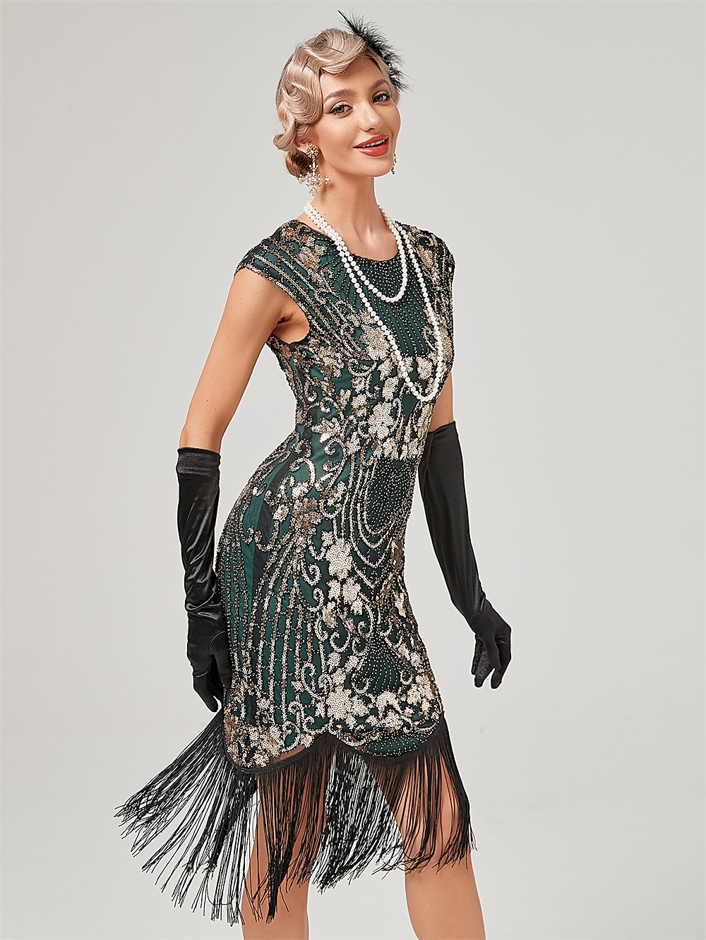 Anni Ruggenti Anni 1920 Lunghezza al ginocchio Vestito Abito Flapper Abito da Ballo Normale Cortissima Il grande Gatsby Charleston Invitato al matrimonio Paillettes Frangia con nappe Scollo Tondo del 2026 a $51.99 –P10