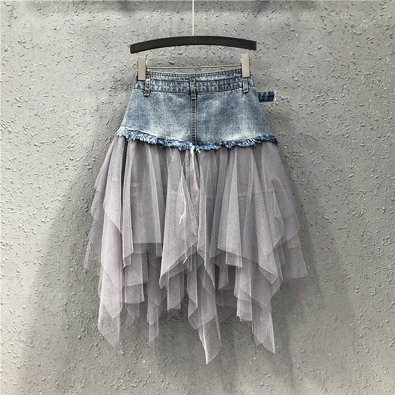 Women's Skirt A Line Basic Long Carnival Costumes Ladies Asymmetrical Skirts Color Block Solid Colored Pleated Tulle Vacation Daily Wear Black Light Blue Summer Denim 2025 - $31.99 –P4