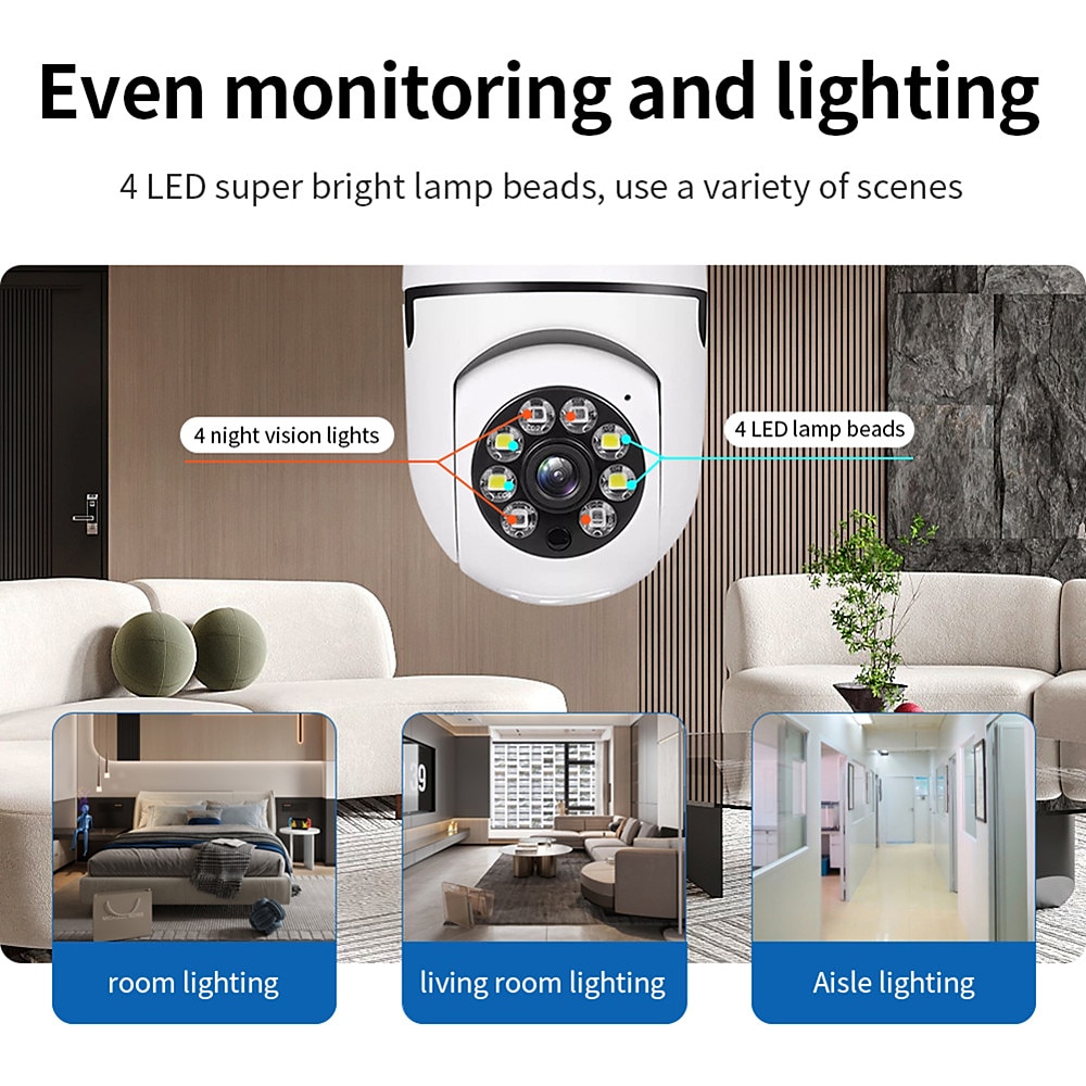 IP-camera 1080P HD Lamp Draadloos Bewegingsdetectie Externe toegang Binnen Appartement Ondersteuning 2025 - $33.99 –P5