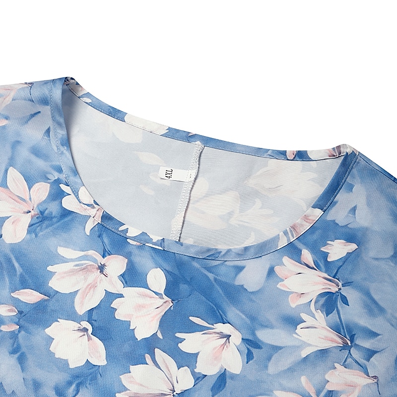 dam plus size kurva tvådelad klänning blommig rund halsringning 3 4-lång ärm vår sommar avslappnad knälång klänning ledig vardagsklänning 2025 - $35.99 –P5