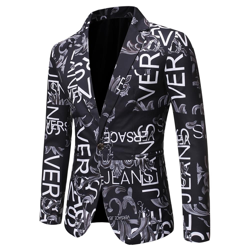 Per uomo Giacca Feste Asciugatura rapida Classico Alla moda Autunno Inverno Alfabetico Elegante Informale Colletto piatto Sottile Standard Taglia piccola Nero Bianco Rosso Blu Giacca del 2025 a $54.99 –P8