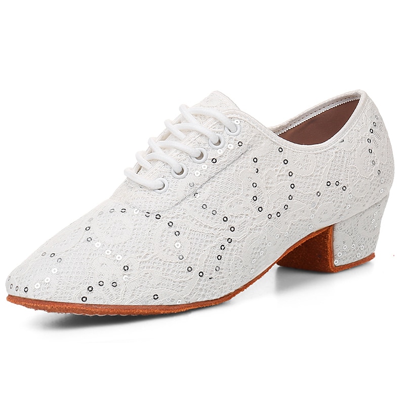 Women's Black Lace Dance Shoes with Mid Heel - Elegant Sequin Latin and Ballroom Shoes for Performance 2025 - $26.99 –P6