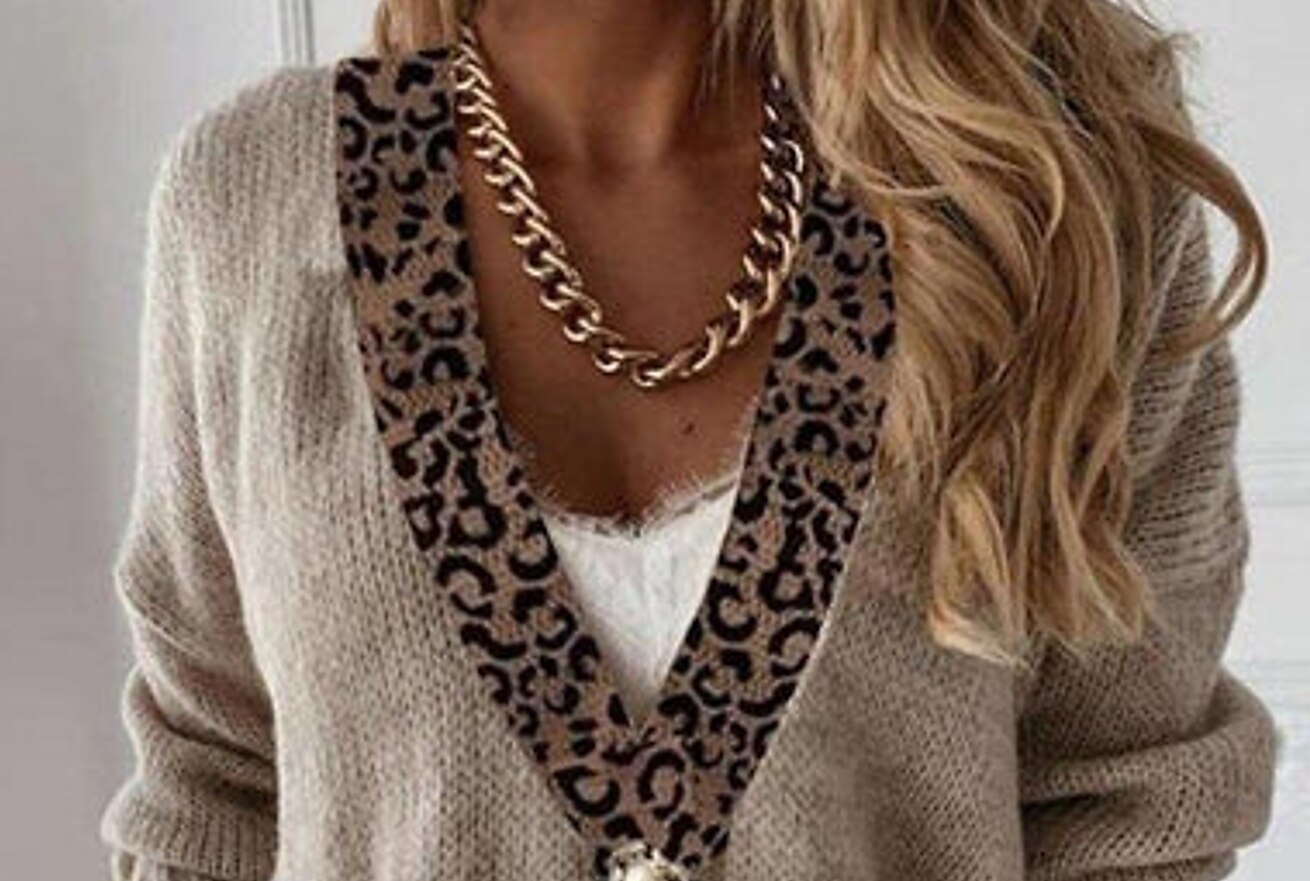 Women's Cardigan Sweater V Neck Crochet Knit Patchwork Button Fall Winter Cropped Daily Holiday Casual Long Sleeve Leopard Brown S M L 2023 - US $33.99 –P2