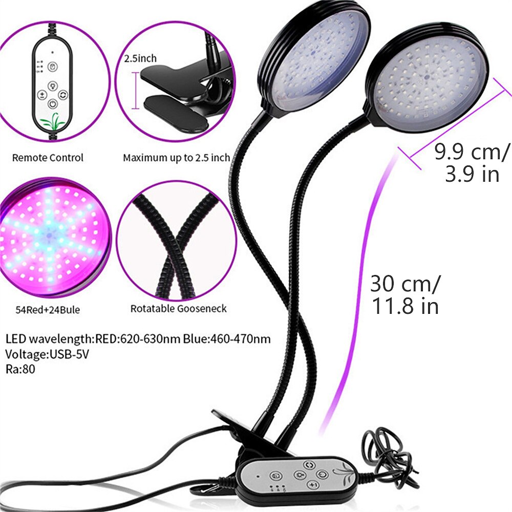 2025年 1/2 個成長ライト led フルスペクトル phytolamps usb 成長ライトとタイマー制御デスクトップクリップ phyto ランプ植物のための苗花成長ボックス  コレクション – $39.99 –P2