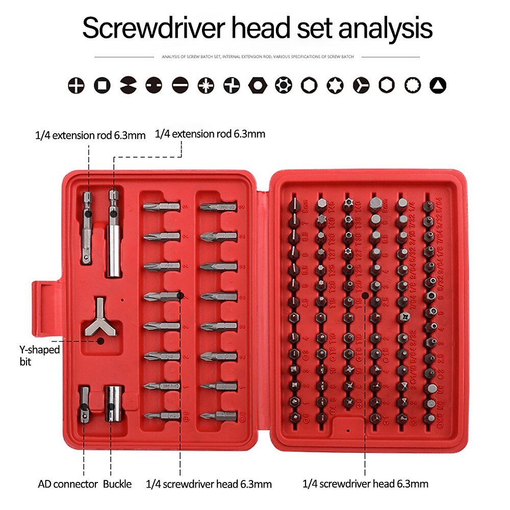 100PC Screwdriver Bit Set Bit Driver Phillips Hexagon Screwdriver Bit Screw Driver Bit Set for Home Appliances Repair Hand Tools 2025 - $18.99 –P1