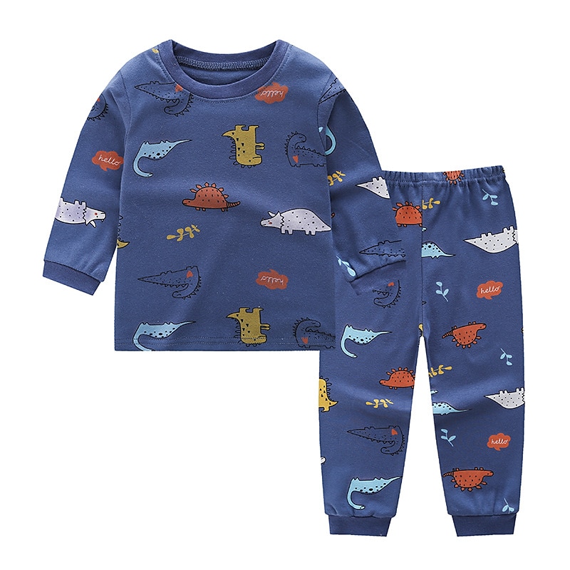 unisex hoodie för barn & byxa kläder set 2 delar långärmad mörkblå tecknad djur bomull ledig komfort 2-6 år 2025 - $22.99 –P4