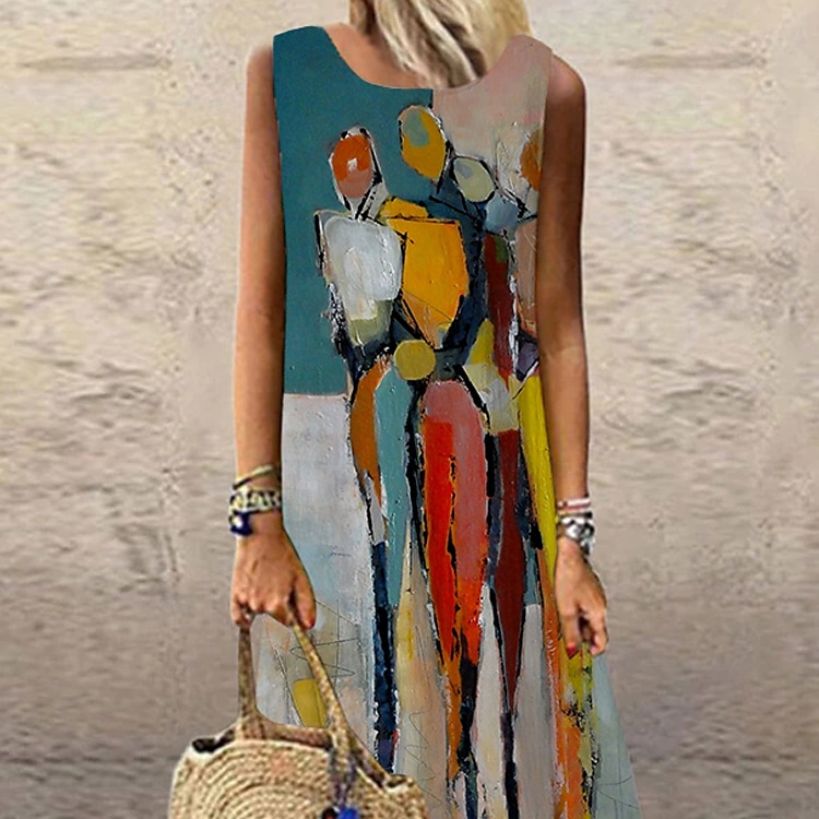 Women's Maxi Dress Casual Dress Sundress Shift Dress Casual Vacation Party Casual Regular Fit Print Abstract Sleeveless Crew Neck Blue Summer Spring 2025 - $36.99 –P2