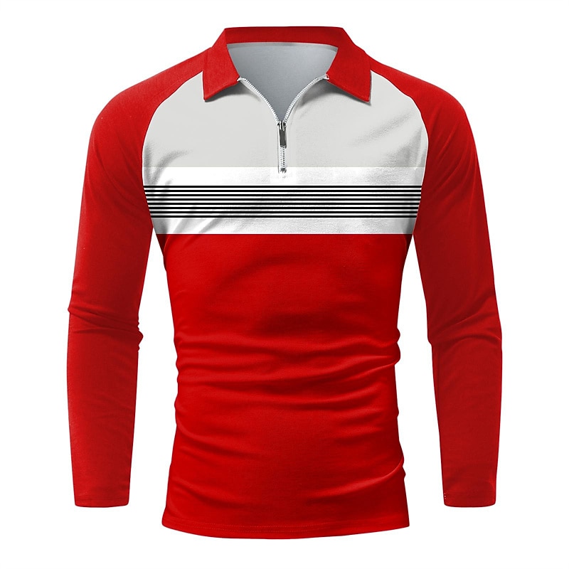 Herren Poloshirt Poloshirt mit Viertelreißverschluss Strasse Täglich Umlegekragen Viertel Postleitzahl Langarm Modisch Brautkleider schlicht Farbblock Zip Viertel Postleitzahl Frühling & Herbst 2025 - $18.99 –P5