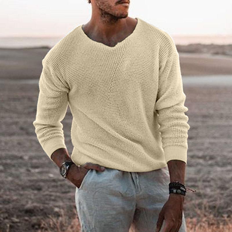 Men's Sweater Pullover Sweater Jumper Ribbed Knit Cropped Knitted Solid  Color V Neck Basic Stylish Outdoor Daily Clothing Apparel Winter Fall Beige  White S M L 2023 - US $