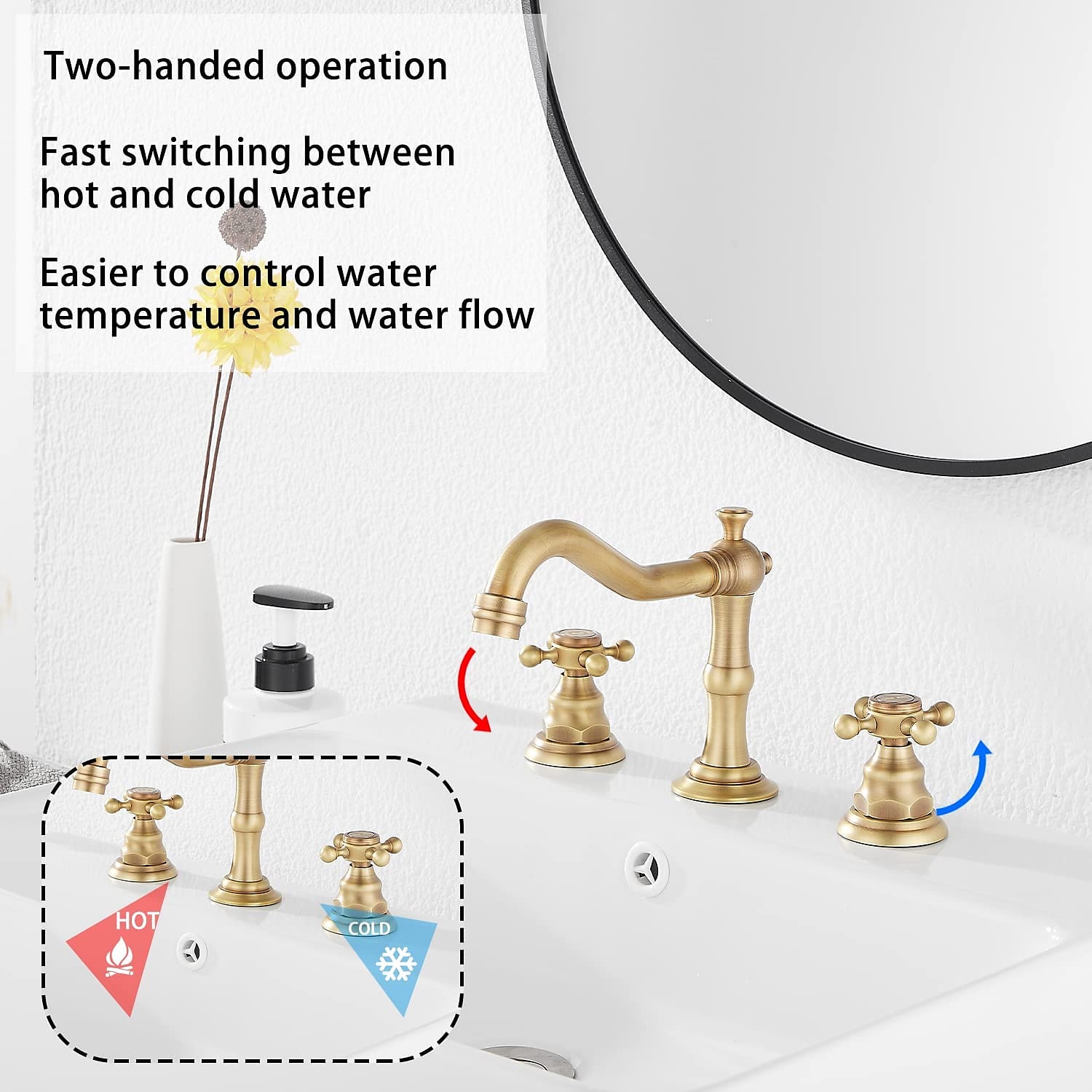 Grifo para lavabo de baño, dos manijas y tres orificios extendidos, grifo para lavabo de baño de latón cromado que contiene líneas de suministro y tapón de drenaje e interruptor de frío/calor 2025 - GBP £88 –P4