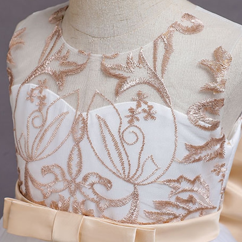 Kids Girls' Flower Girl Dress Dress Floral Performance Wedding Anniversary  Cute Beautiful Polyester Midi Floral Embroidery